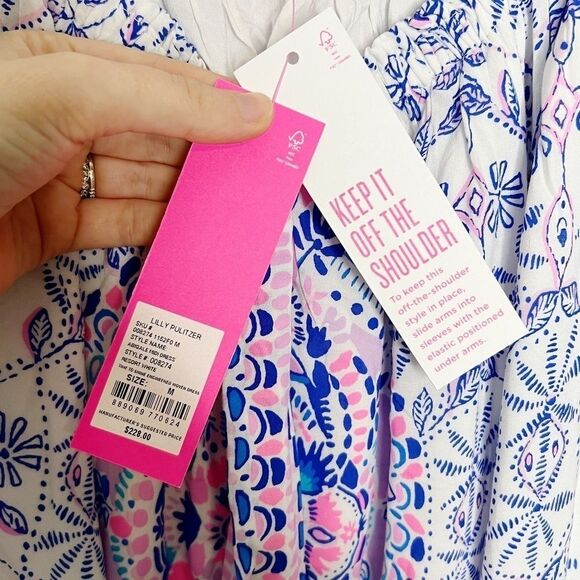 NEW Lilly Pulitzer ABIGALE OFF THE SHOULDER MIDI DRESS White Time To Shine SZ M - Picture 14 of 14